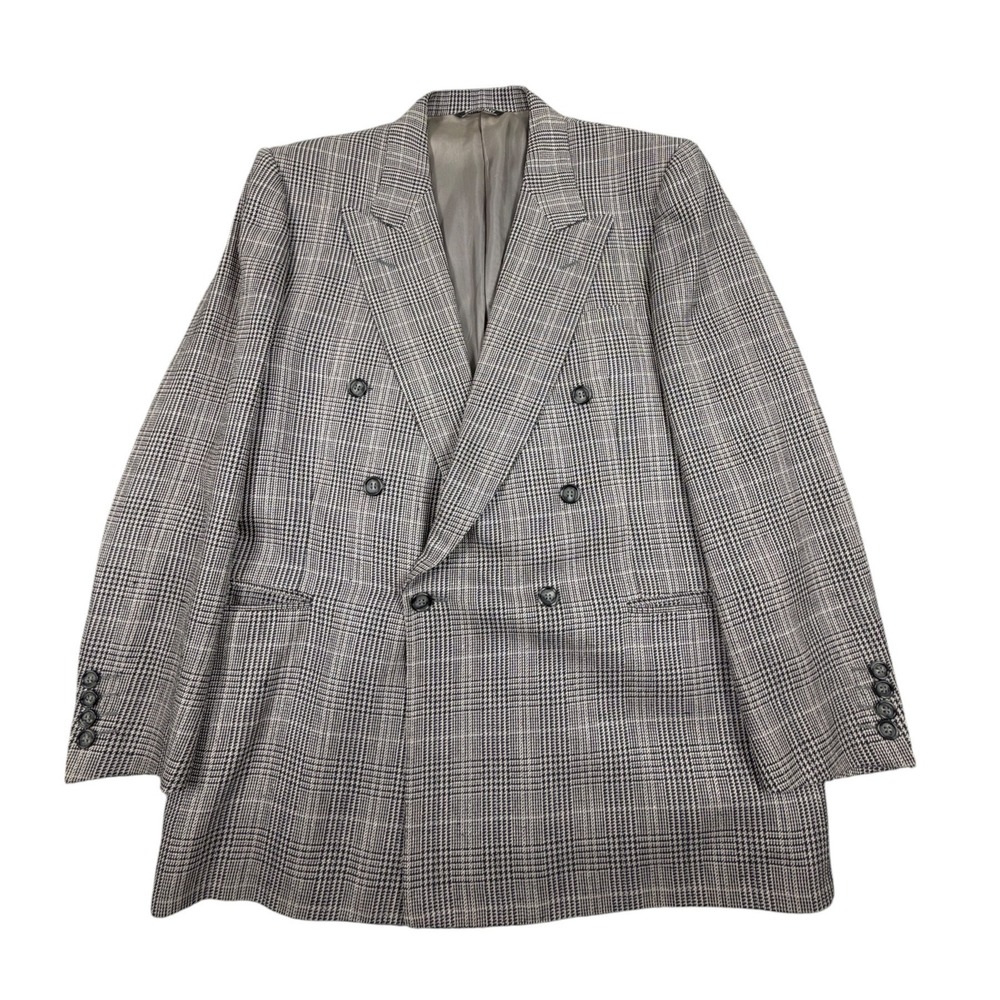 Canali Milano Vintage Double Breasted Silk Blend Glen Plaid Blazer IT 52 US 40R